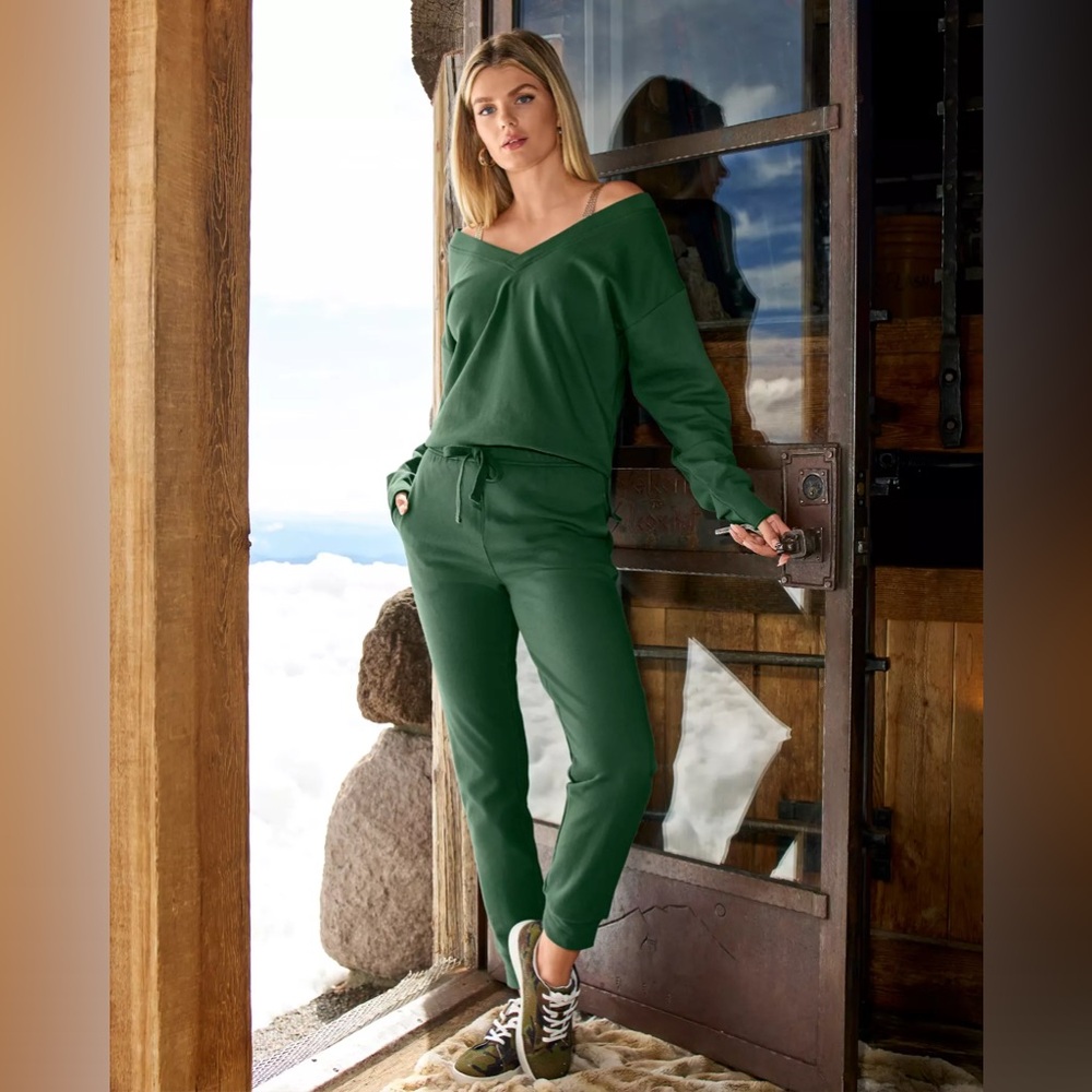 Boston Proper Cotton Comfort Drawstring Pocket Jogger in Thyme Green